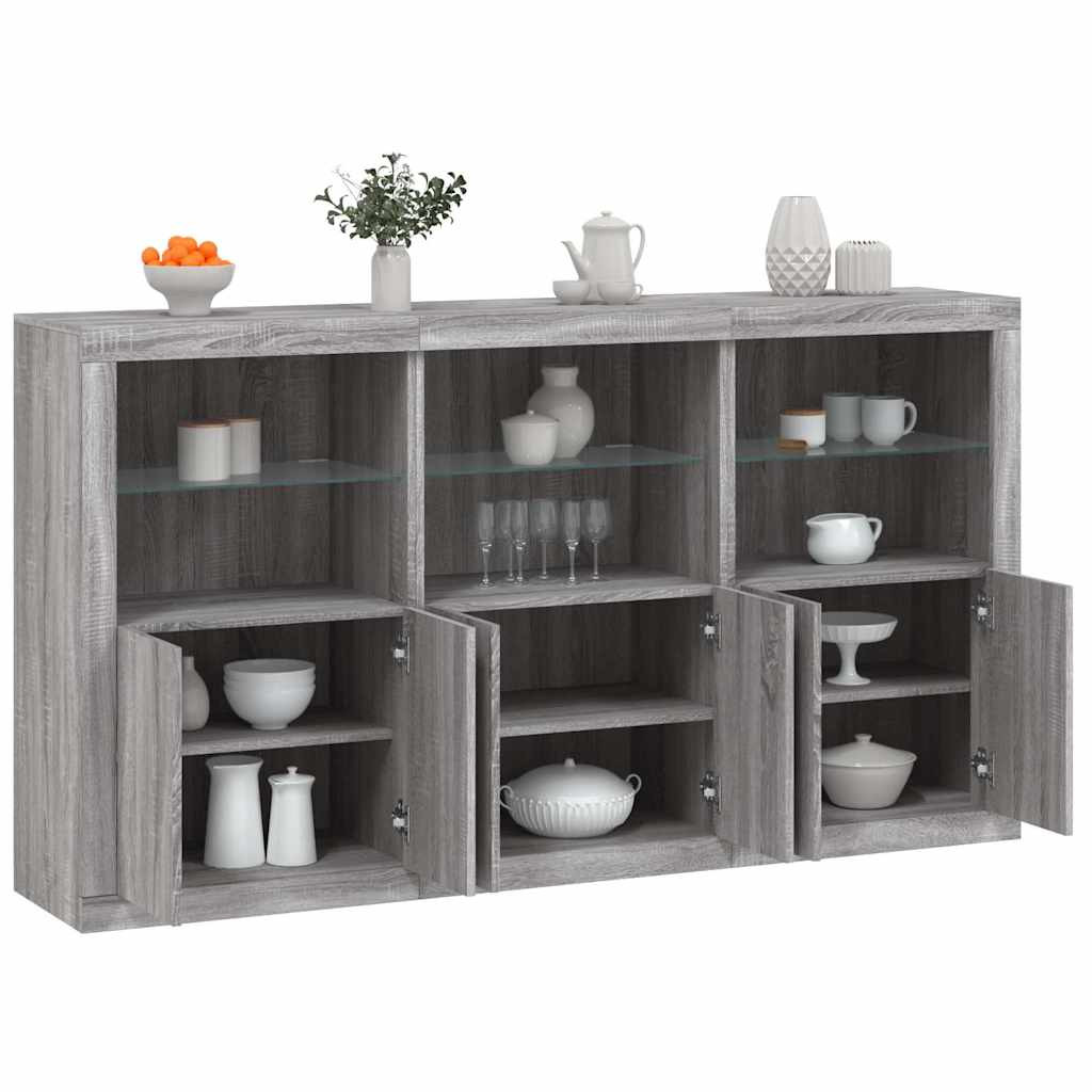 vidaXL Sideboard mit LED-Leuchten Grau Sonoma 181,5x37x100 cm