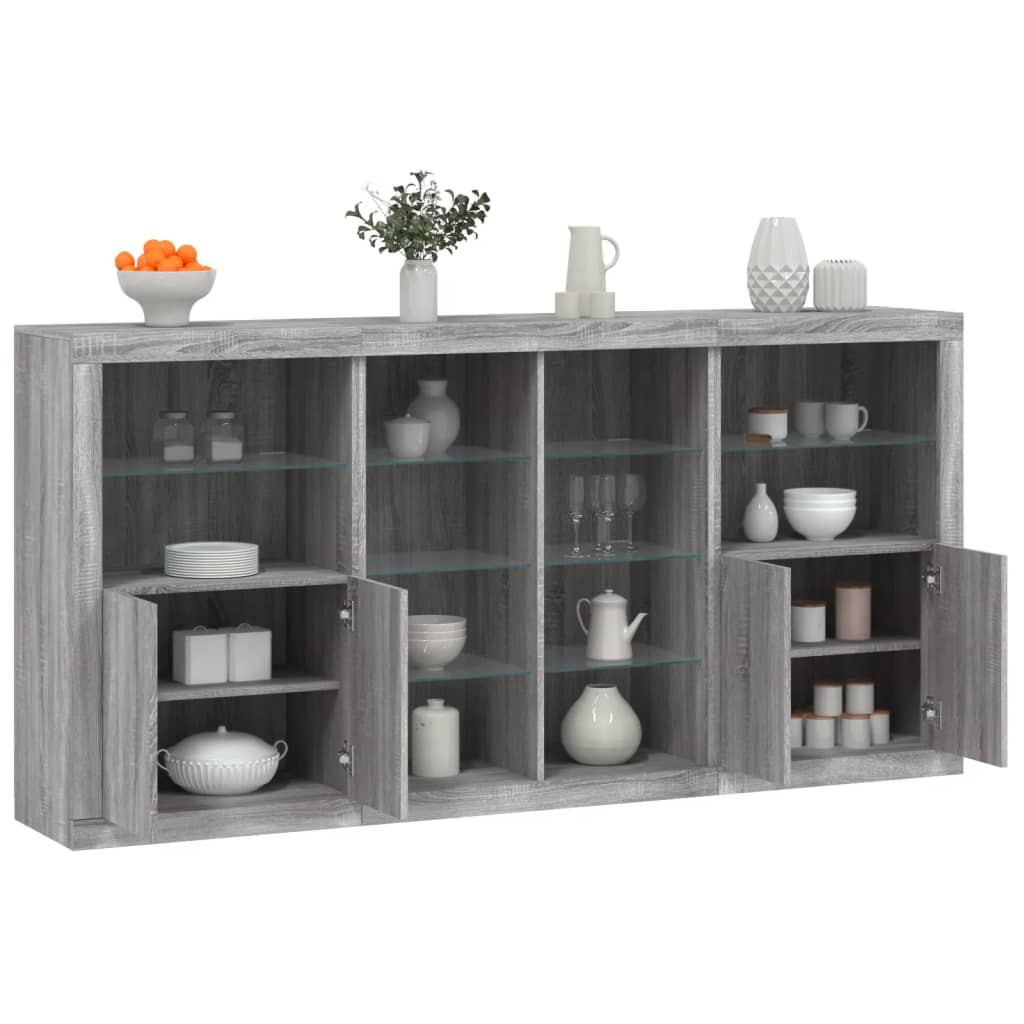 vidaXL Sideboard mit LED-Leuchten Grau Sonoma 202x37x100 cm