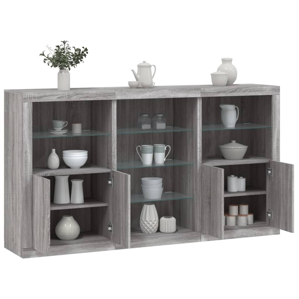 vidaXL Sideboard mit LED-Leuchten Grau Sonoma 181,5x37x100 cm