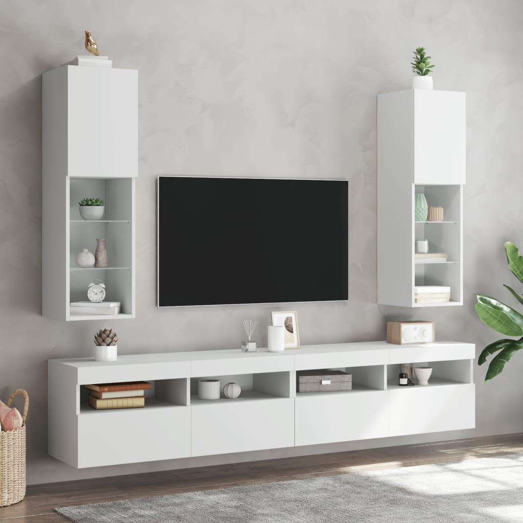vidaXL TV-Schränke mit LED-Leuchten 2 Stk. Weiß 30,5x30x102 cm
