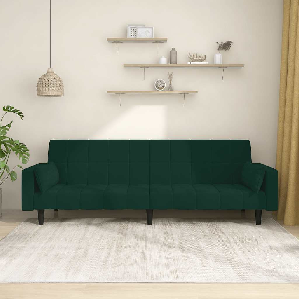 vidaXL Schlafsofa 2-Sitzer mit 2 Kissen Dunkelgrün Samt