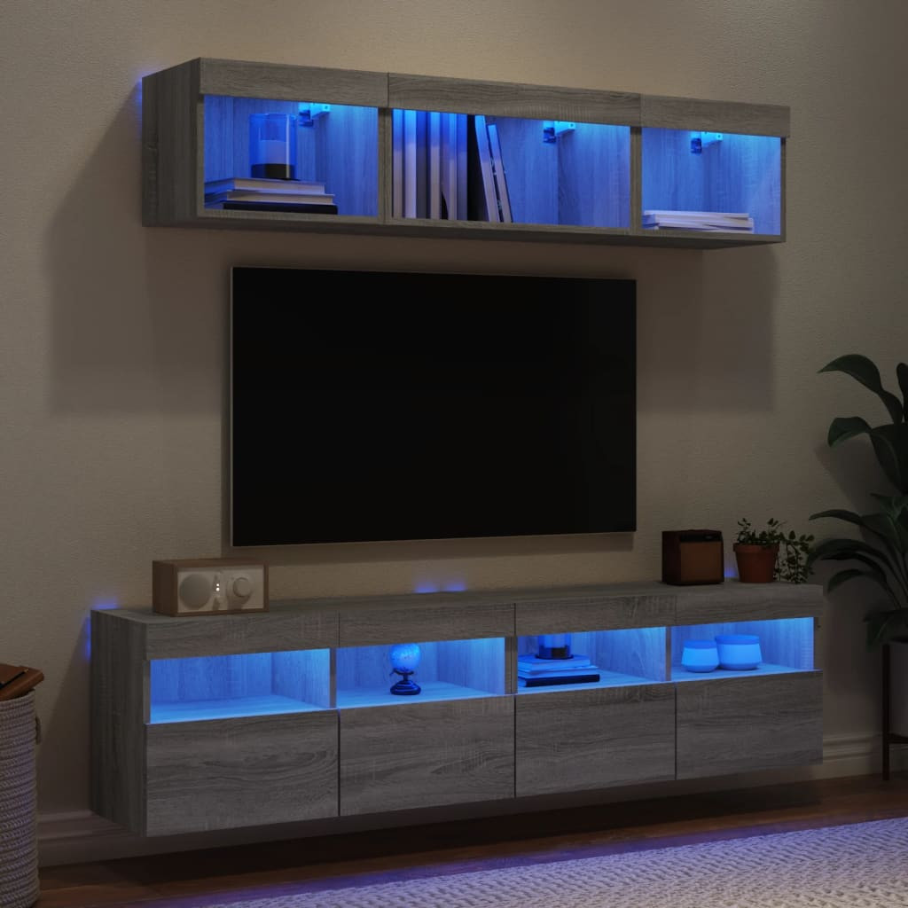 vidaXL 5-tlg. Wohnwand mit LED-Beleuchtung Grau Sonoma Holzwerkstoff