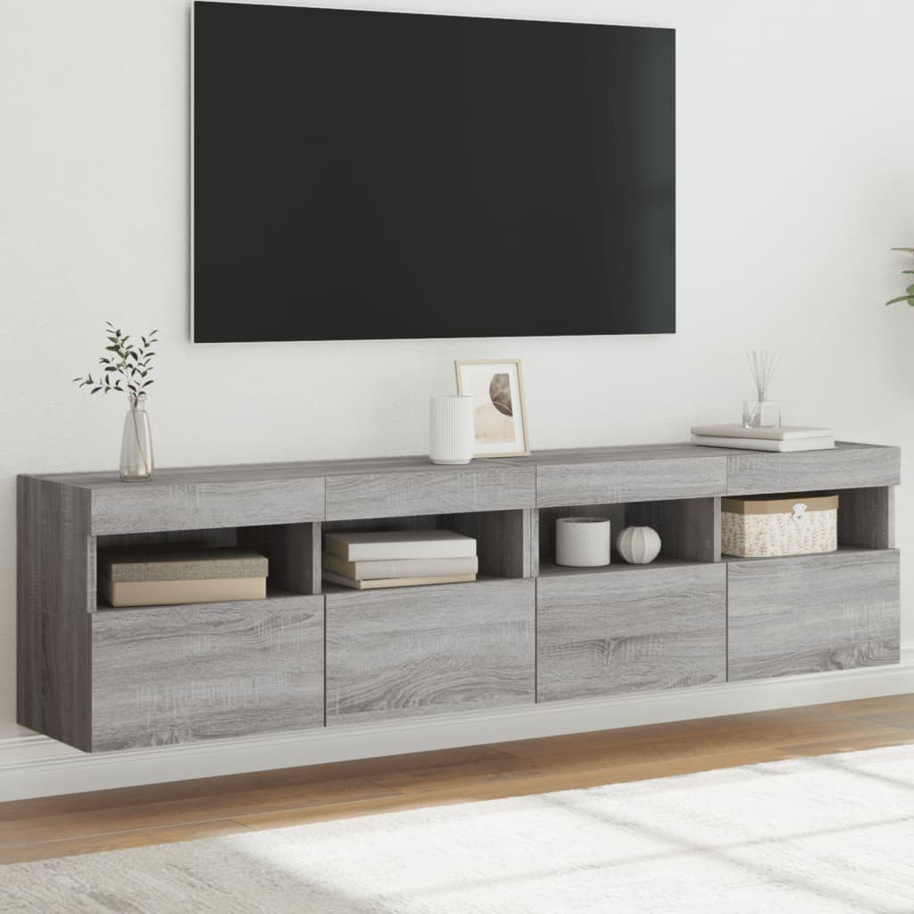vidaXL TV-Wandschränke mit LED-Leuchten 2 Stk. Grau Sonoma 80x30x40 cm