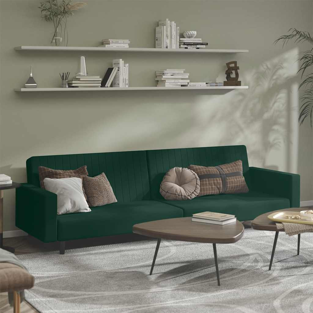 vidaXL Schlafsofa 2-Sitzer Dunkelgrün Samt