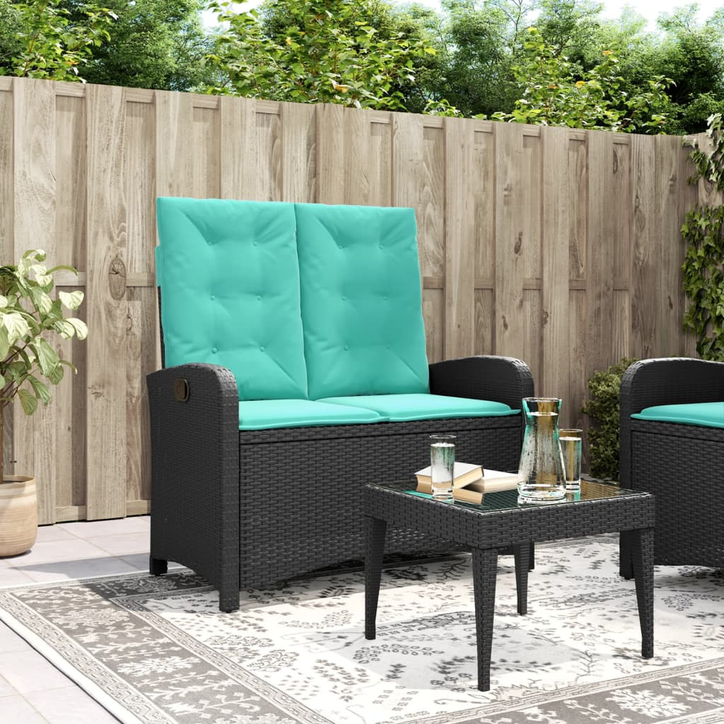 vidaXL Gartenbank Verstellbar mit Kissen Schwarz Poly Rattan