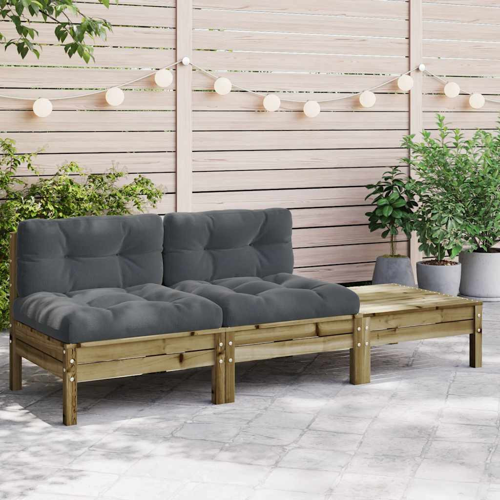 vidaXL Gartensofa mit Kissen und Hocker 2-Sitzer