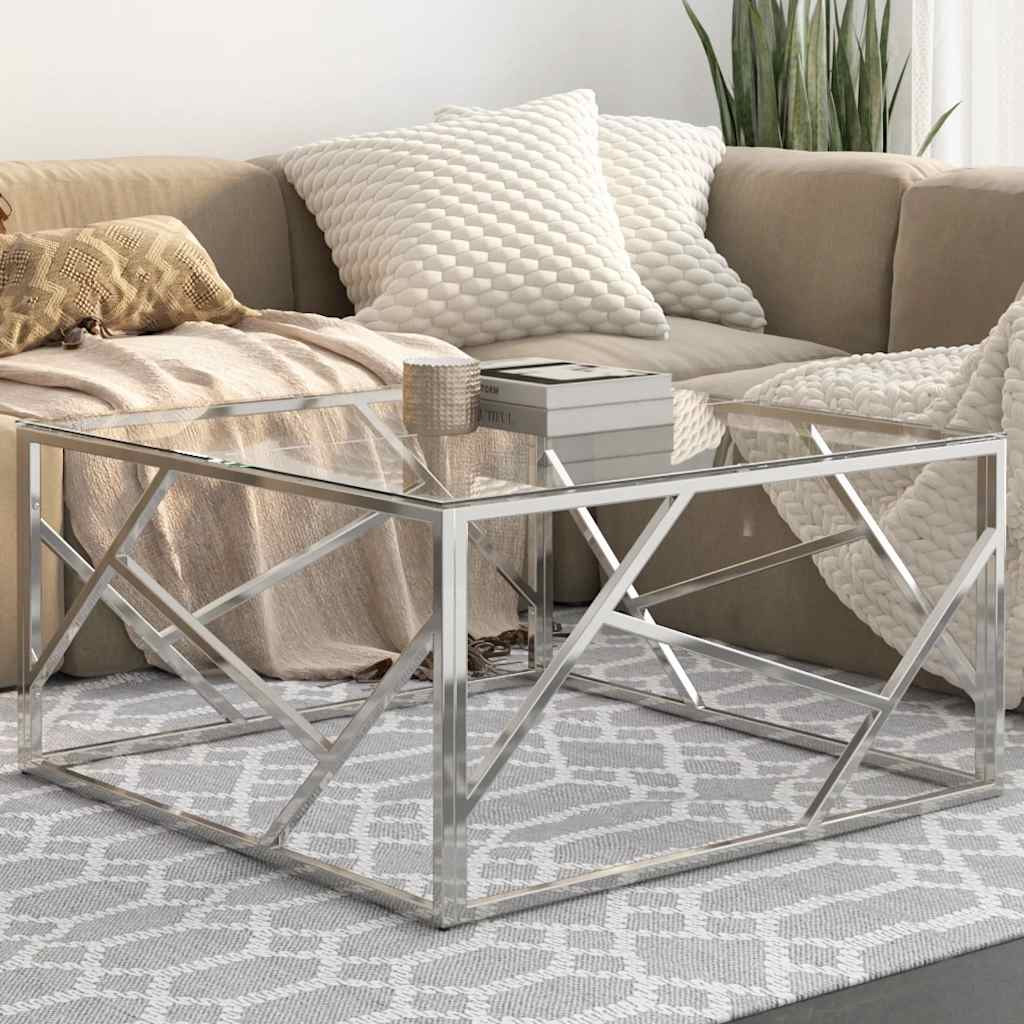 vidaXL Couchtisch Silbern Edelstahl und Hartglas