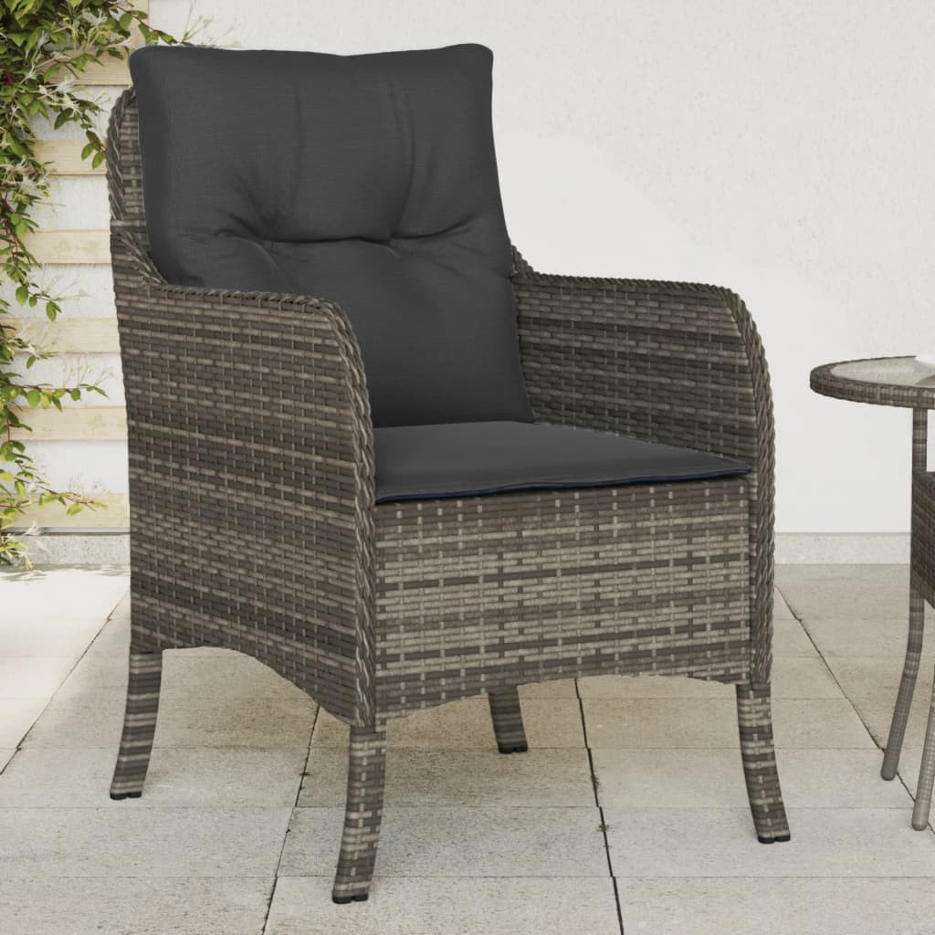 vidaXL Gartenstühle mit Kissen 2 Stk. Grau Poly Rattan
