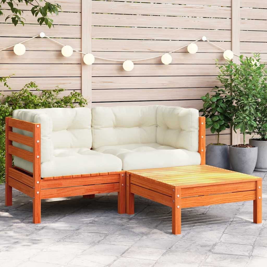 vidaXL Gartensofa mit Kissen und Hocker 2-Sitzer