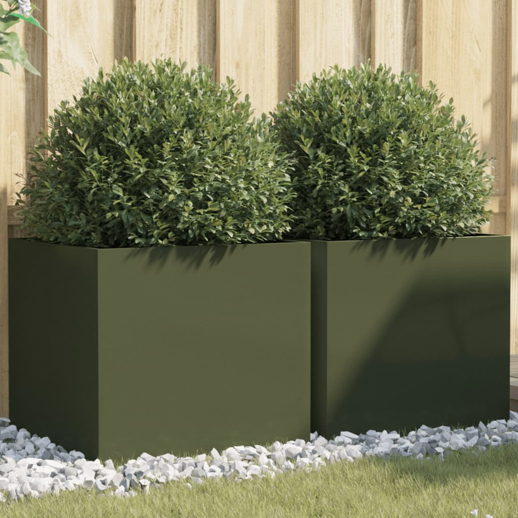 vidaXL Pflanzkübel 2 Stk. Olivgrün 49x47x46 cm Stahl