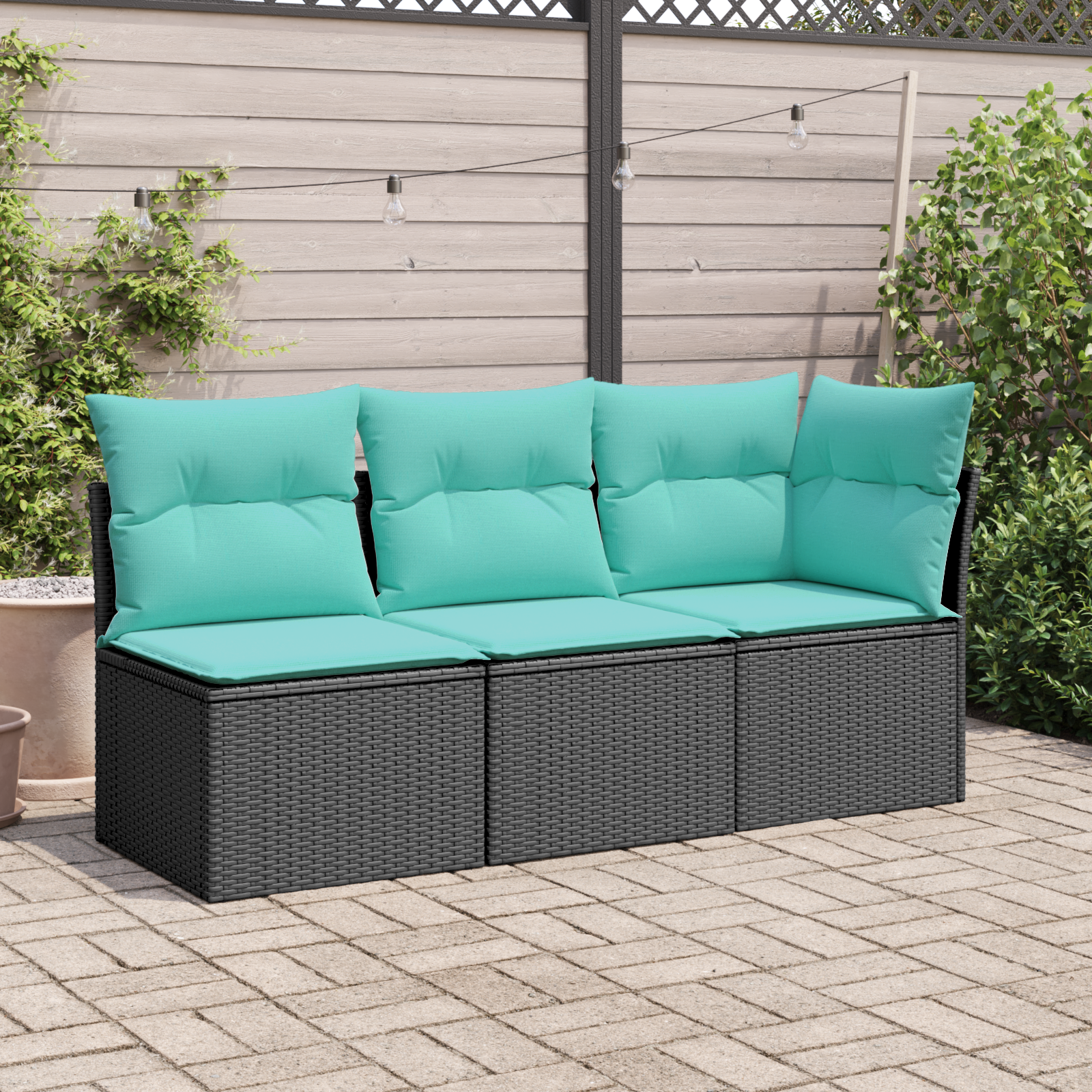 vidaXL | Garten-Sofa | mit Kissen Schwarz 172 x 62 x 69 cm Poly Rattan