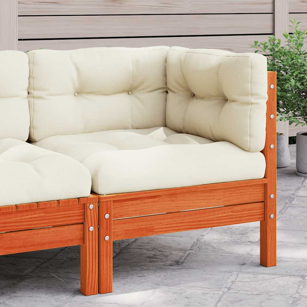 vidaXL Garten-Ecksofa mit Kissen Wachsbraun Massivholz Kiefer