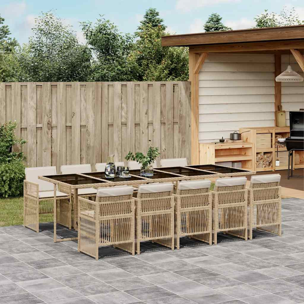 vidaXL 11-tlg. Garten-Essgruppe mit Kissen Beige Poly Rattan