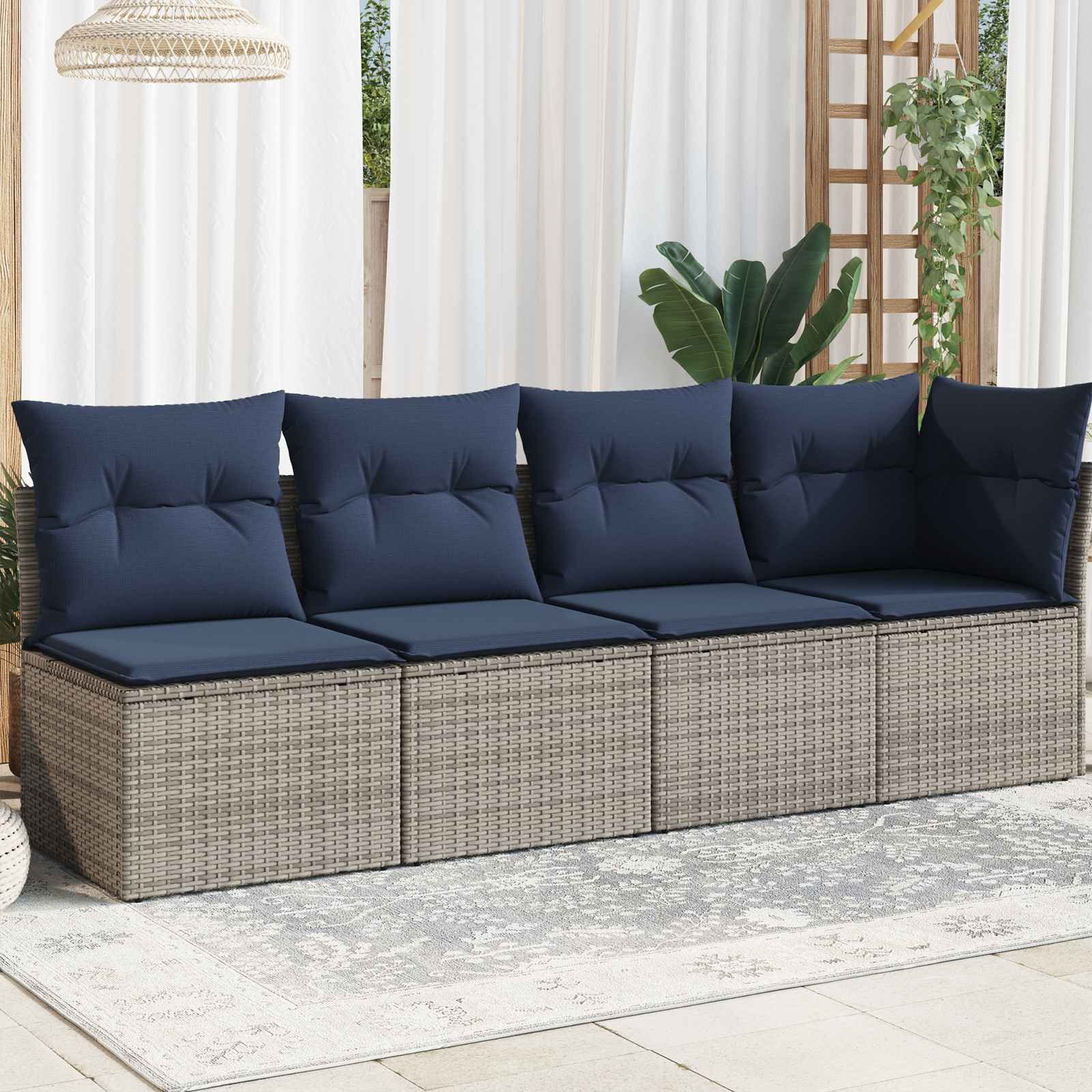 vidaXL | Garten-Sofa | mit Kissen Grau 227 x 62 x 69 cm Poly-Rattan