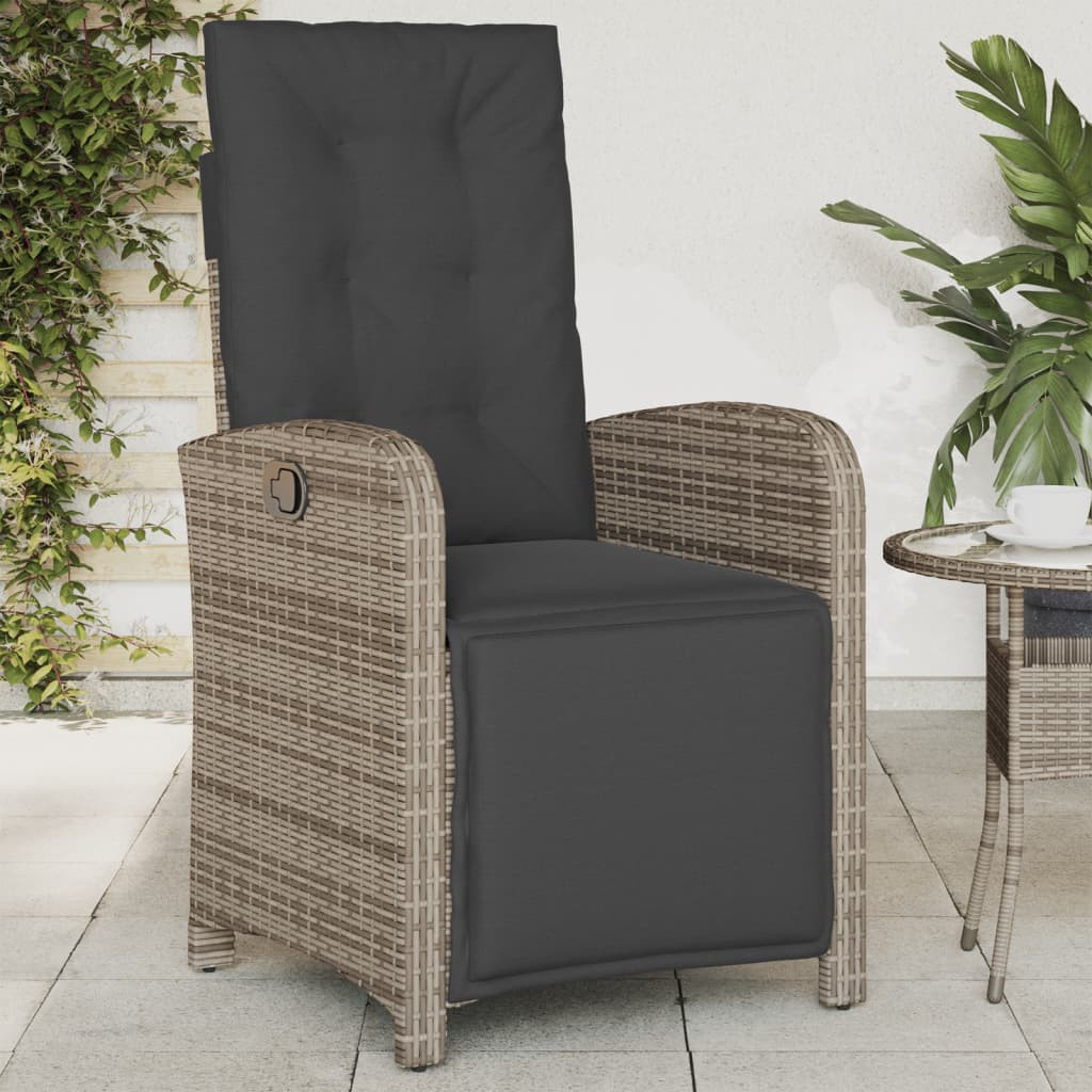 vidaXL Gartensessel mit Fußteil Verstellbar Grau Poly Rattan