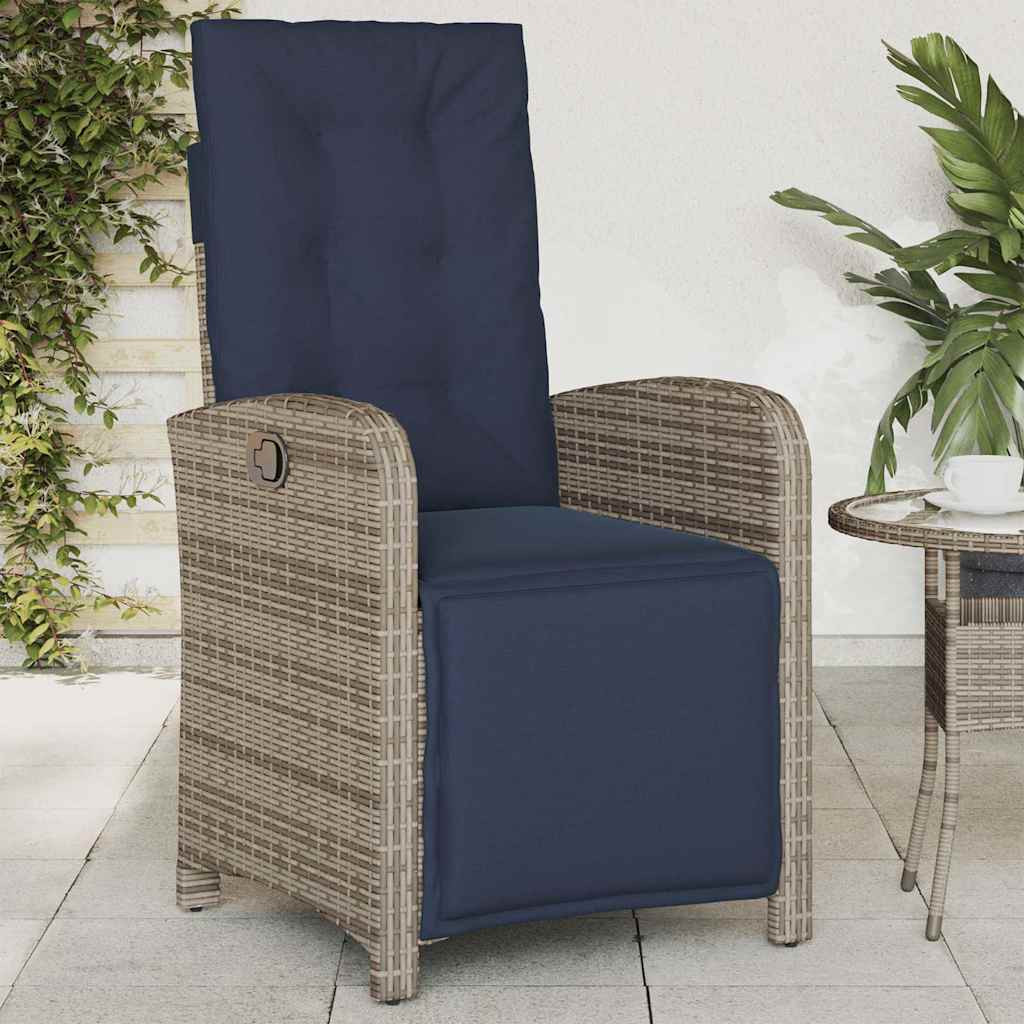 vidaXL Gartensessel mit Fußteil Verstellbar Grau Poly Rattan