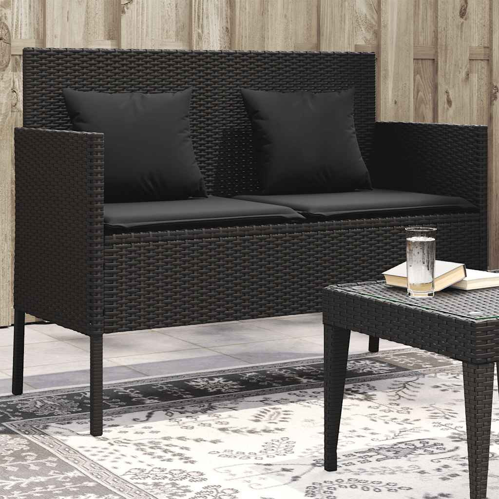 vidaXL Gartenbank mit Kissen Schwarz Poly Rattan