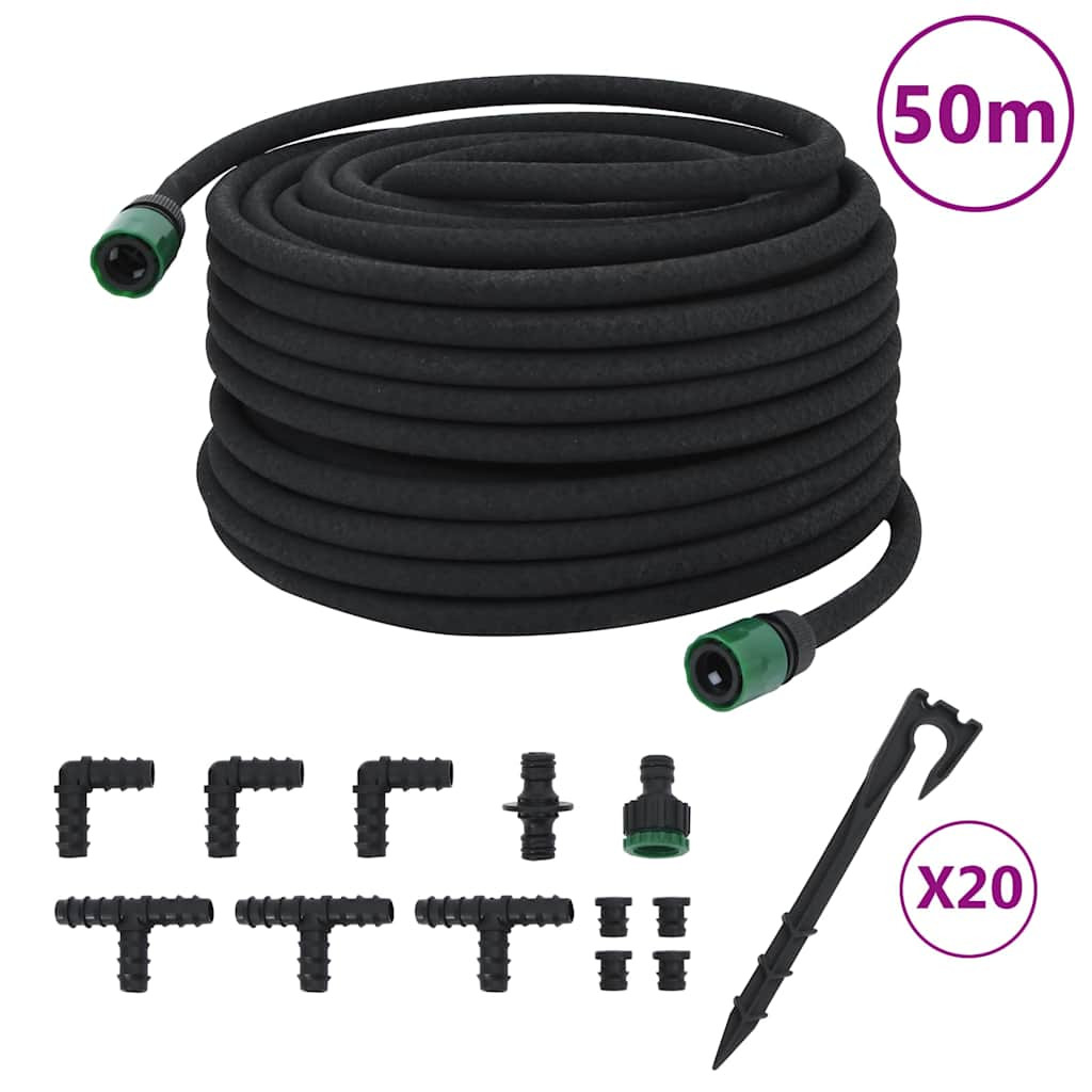 vidaXL Tropfschlauch Schwarz 0,6" 50 m Gummi