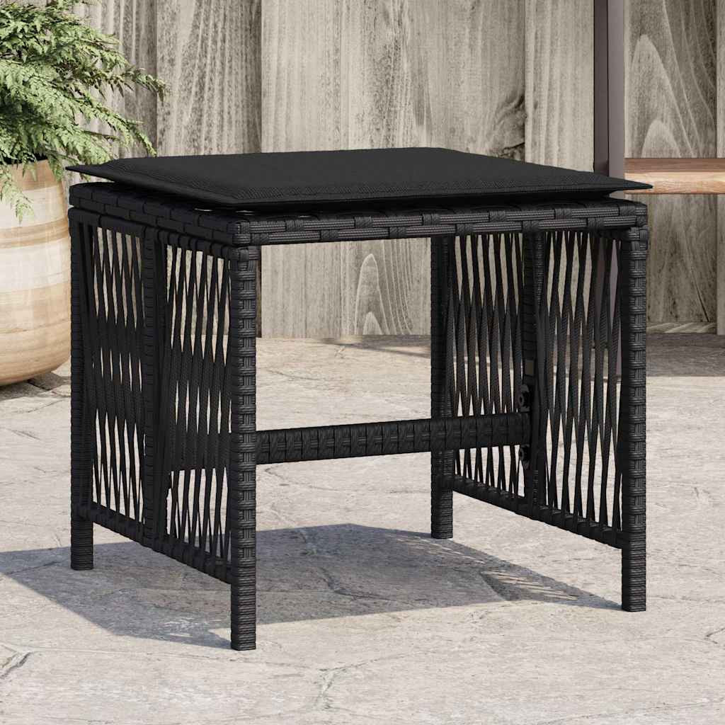 vidaXL Gartenhocker mit Kissen 4 Stk. Schwarz 41x41x36 cm Poly Rattan