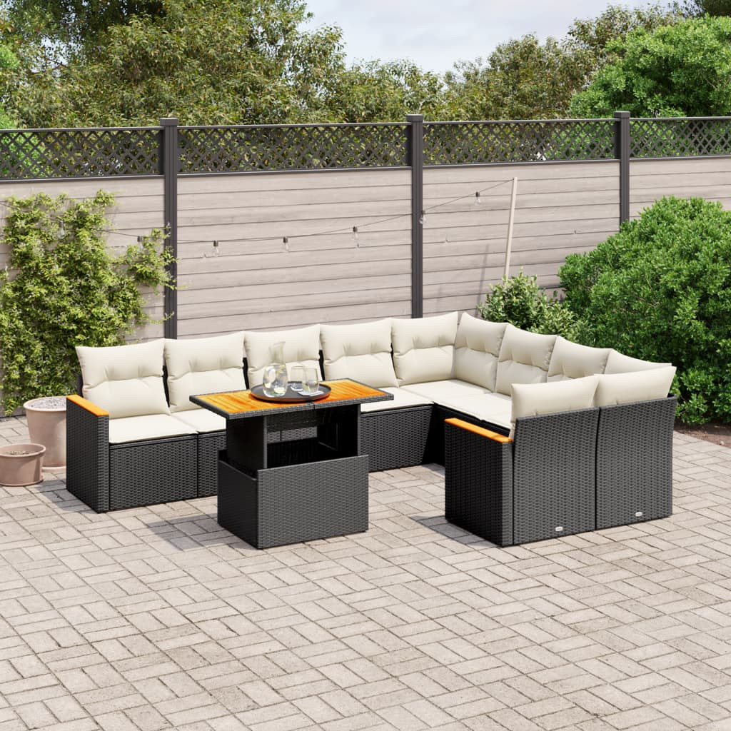 vidaXL 10-tlg. Garten-Sofagarnitur mit Kissen Schwarz Poly Rattan