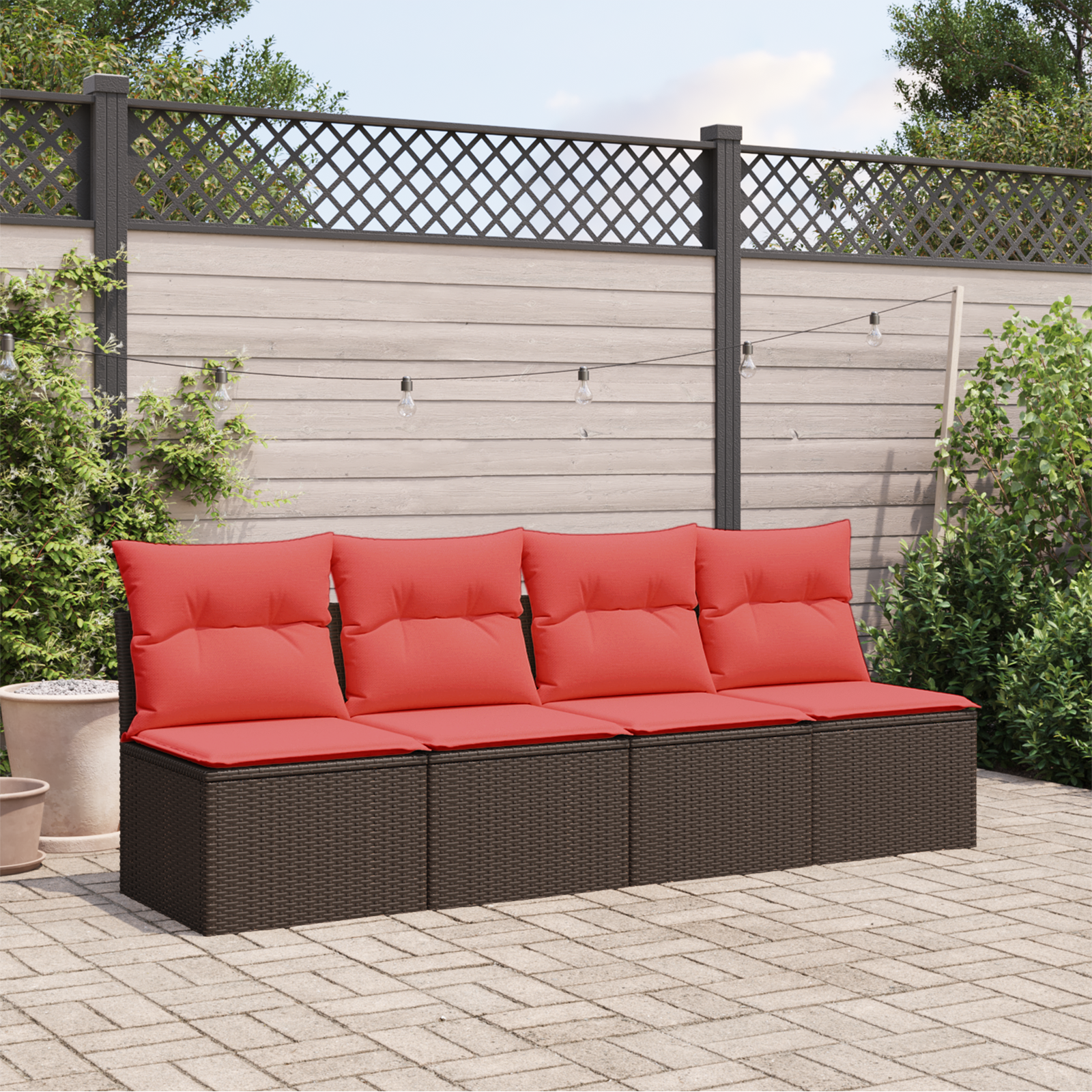 vidaXL | Garten-Sofa | mit Kissen Braun 227 x 62 x 69 cm Poly-Rattan