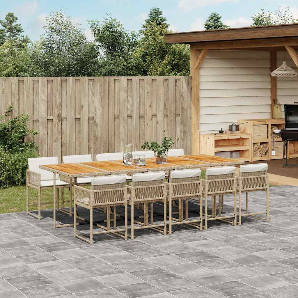 vidaXL 11-tlg. Garten-Essgruppe mit Kissen Beige Poly Rattan