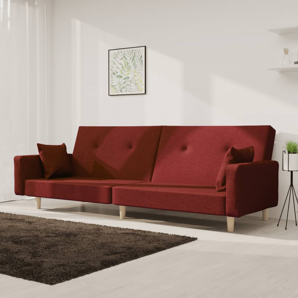 vidaXL Schlafsofa 2-Sitzer mit 2 Kissen Weinrot Stoff