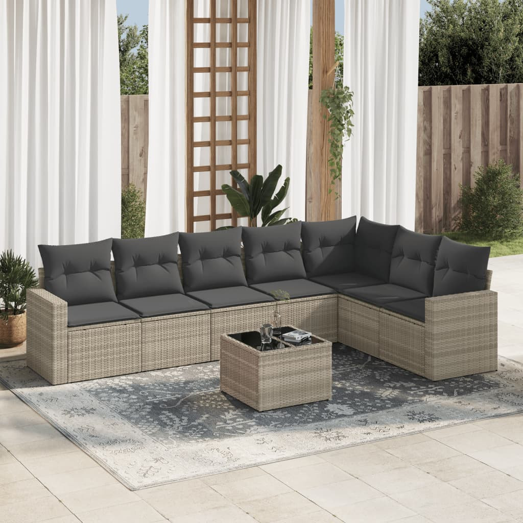 vidaXL 8-tlg. Garten-Sofagarnitur mit Kissen Hellgrau Poly Rattan