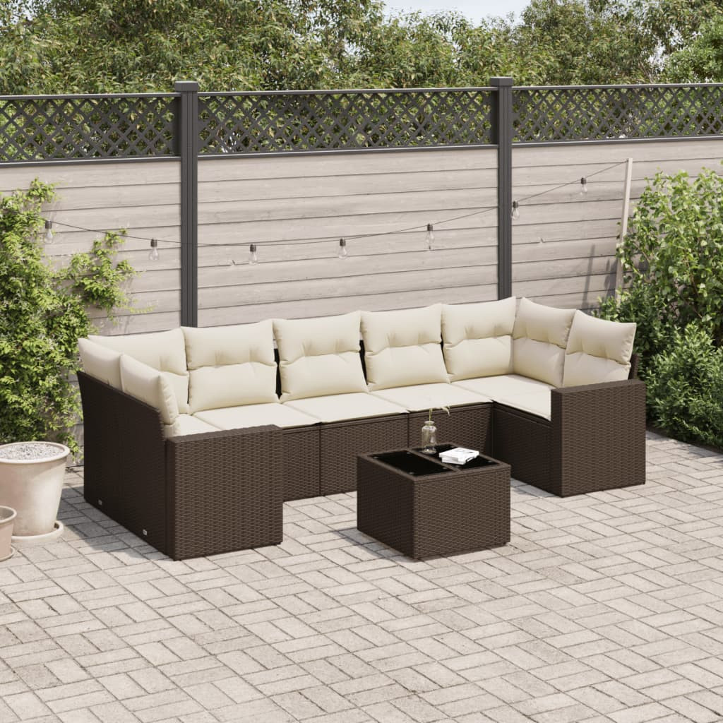 vidaXL 8-tlg. Garten-Sofagarnitur mit Kissen Braun Poly Rattan
