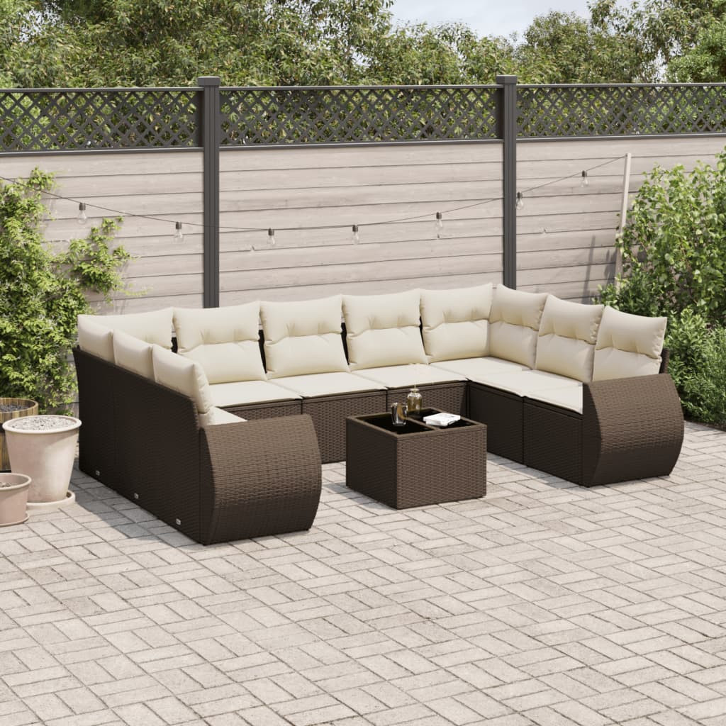 vidaXL 10-tlg. Garten-Sofagarnitur mit Kissen Braun Poly Rattan