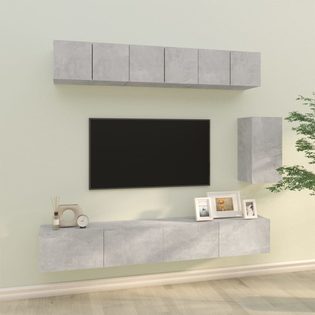 vidaXL 6-tlg. TV-Schrank-Set Betongrau Holzwerkstoff