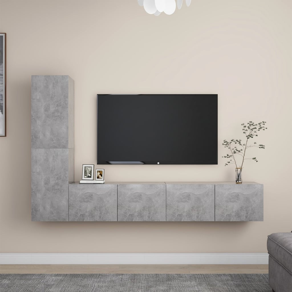vidaXL 4-tlg. TV-Schrank-Set Betongrau Holzwerkstoff