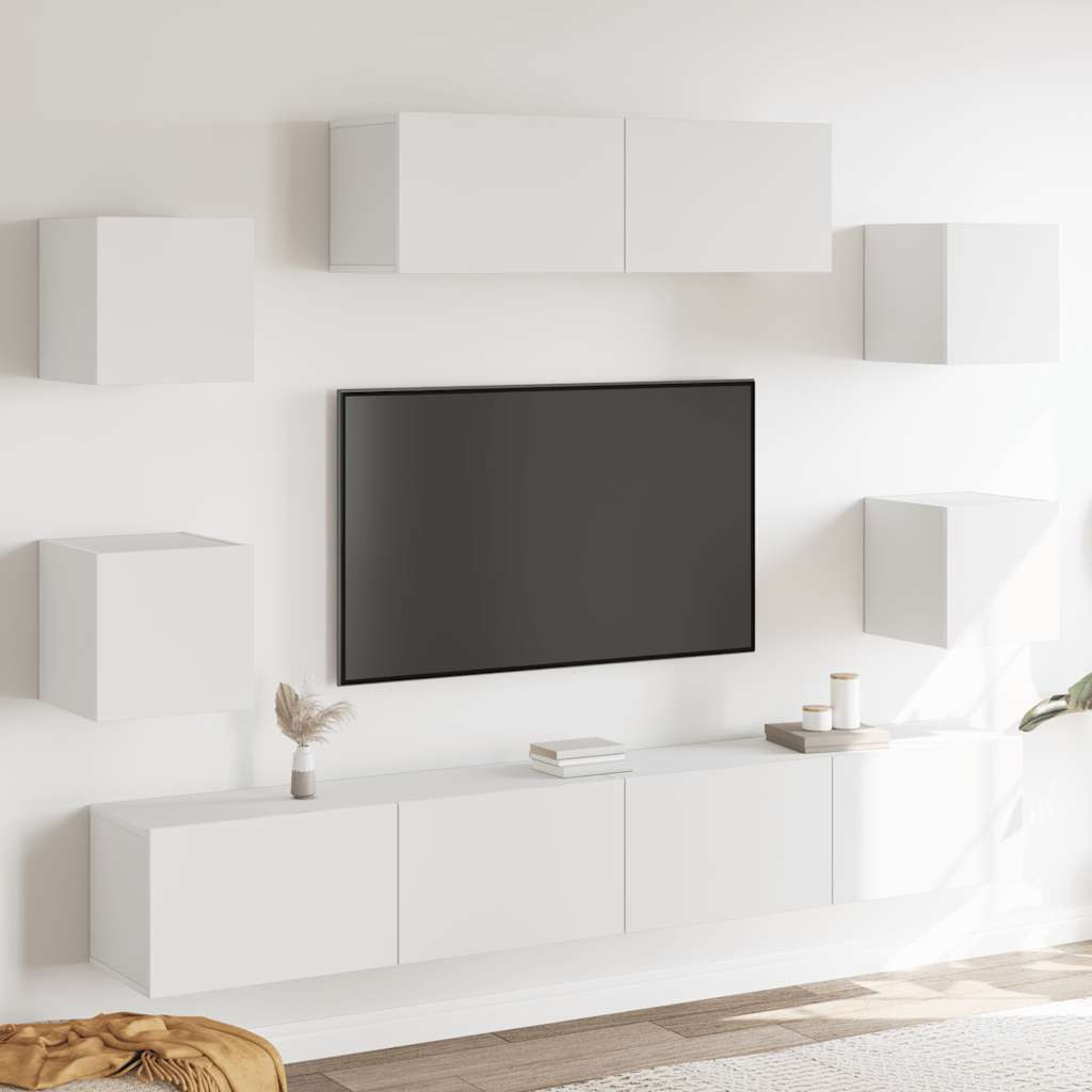 vidaXL 7-tlg. TV-Schrank-Set Weiß Holzwerkstoff