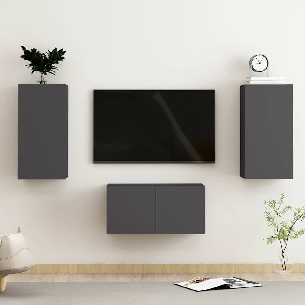 vidaXL 3-tlg. TV-Schrank-Set Grau Holzwerkstoff