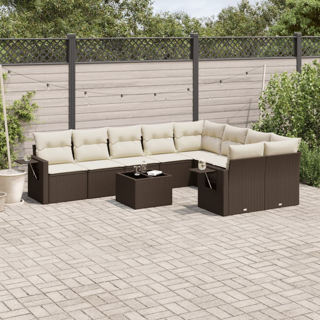 vidaXL 10-tlg. Garten-Sofagarnitur mit Kissen Braun Poly Rattan