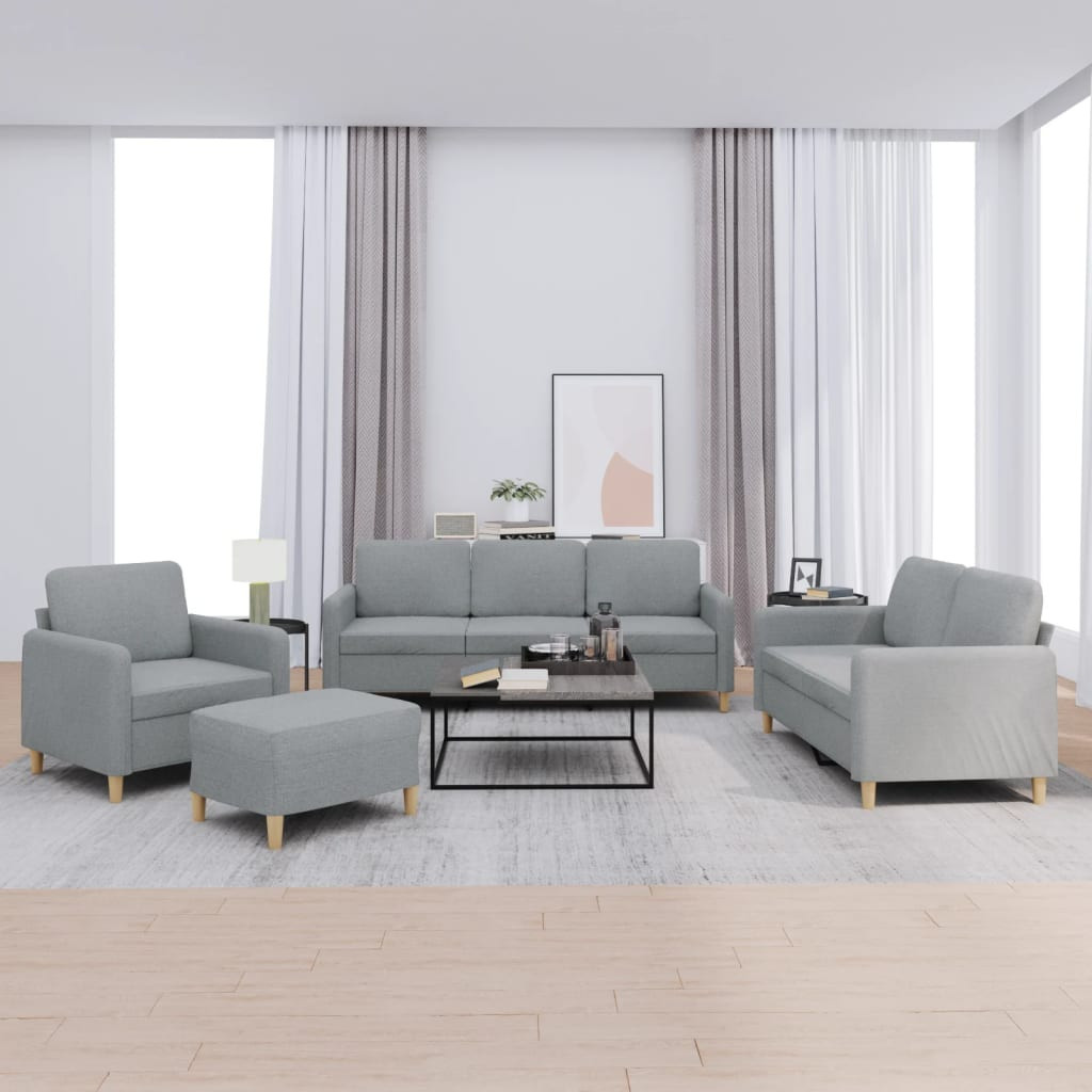 vidaXL 4-tlg. Sofagarnitur mit Kissen Hellgrau Stoff