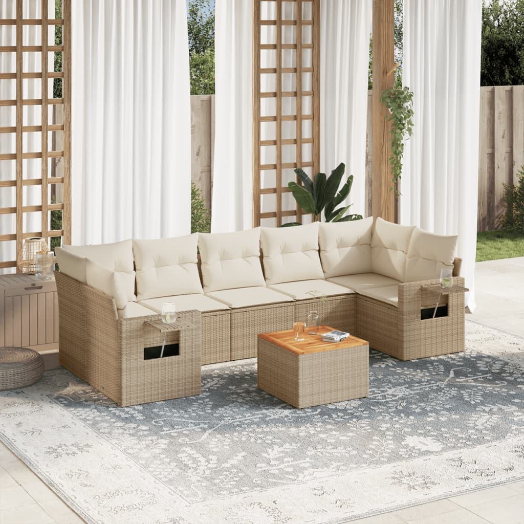 vidaXL 8-tlg. Garten-Sofagarnitur mit Kissen Beige Poly Rattan