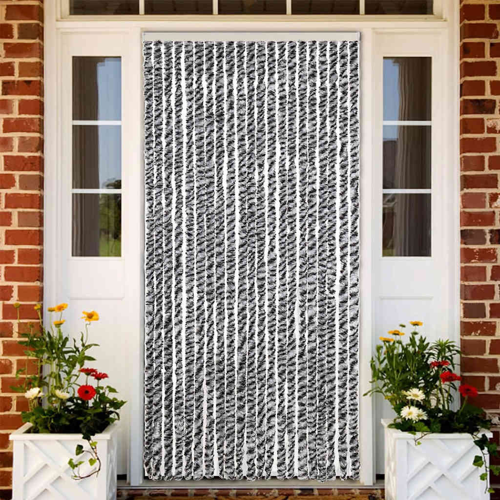 vidaXL Fliegenvorhang Grau, Schwarz und Weiß 90x200 cm Chenille