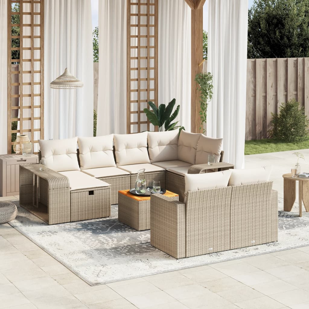 vidaXL 11-tlg. Garten-Sofagarnitur mit Kissen Beige Poly Rattan