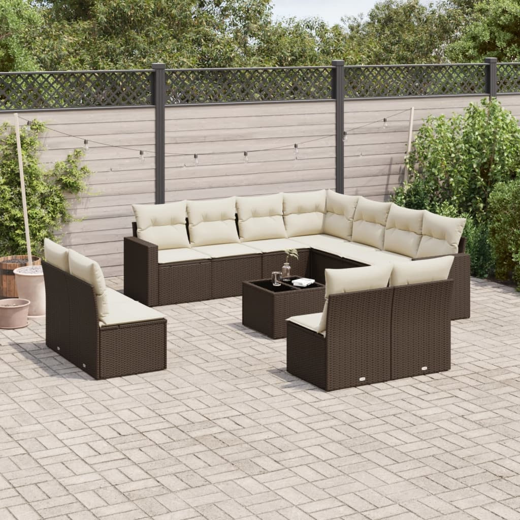 vidaXL 12-tlg. Garten-Sofagarnitur mit Kissen Braun Poly Rattan