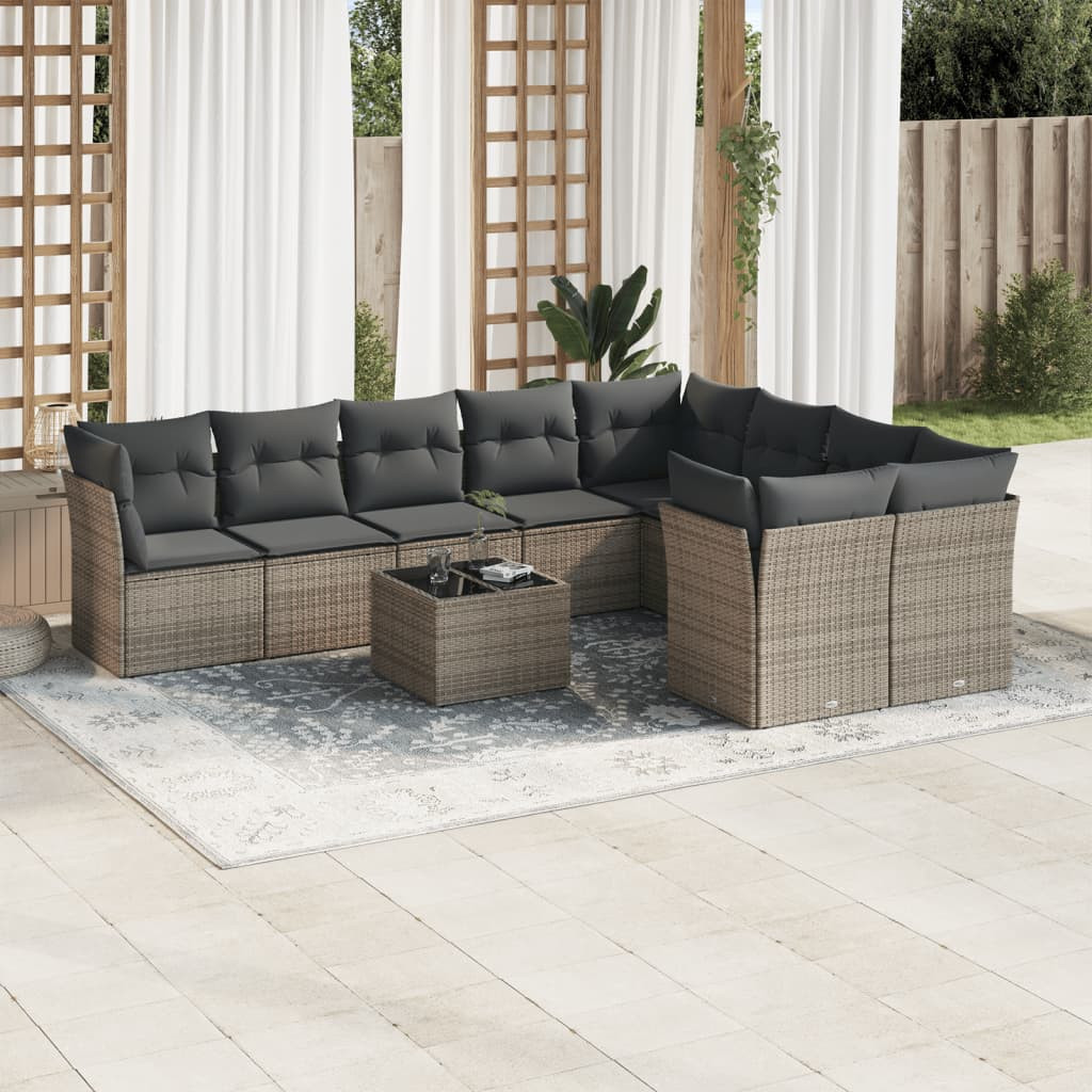 vidaXL 10-tlg. Garten-Sofagarnitur mit Kissen Grau Poly Rattan