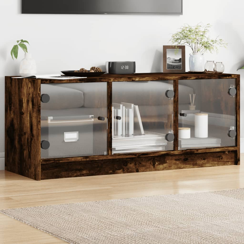 vidaXL TV-Schrank mit Glastüren Räuchereiche 102x37x42 cm