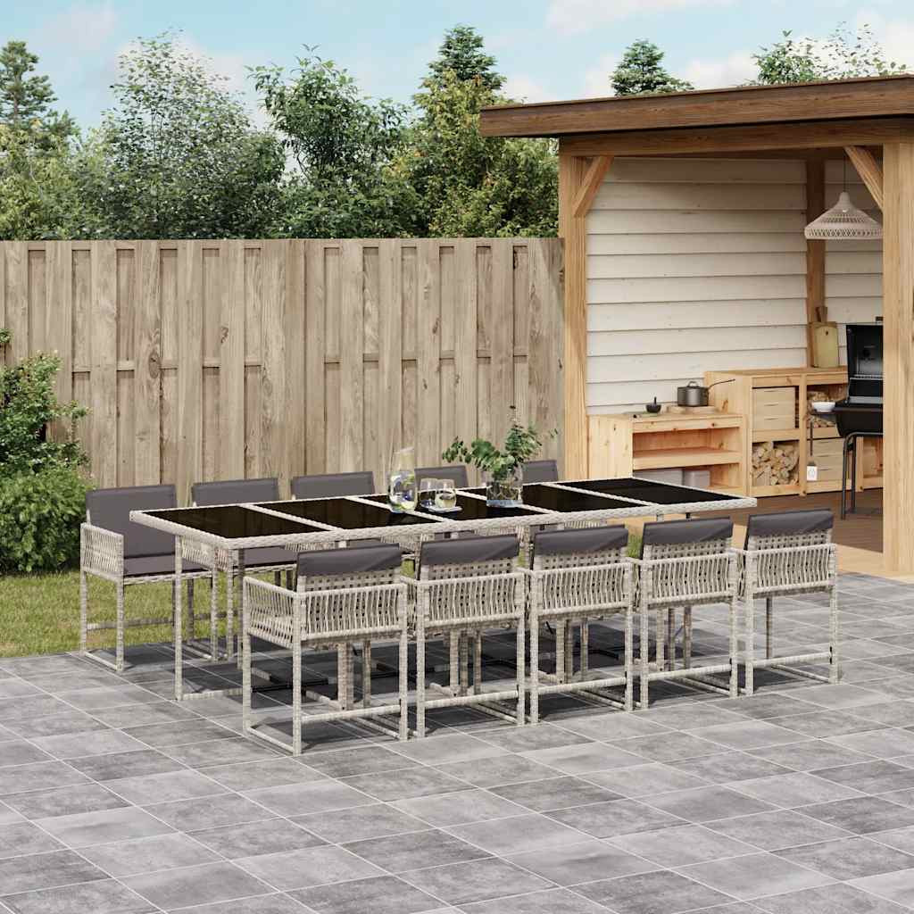 vidaXL 11-tlg. Garten-Essgruppe mit Kissen Hellgrau Poly Rattan