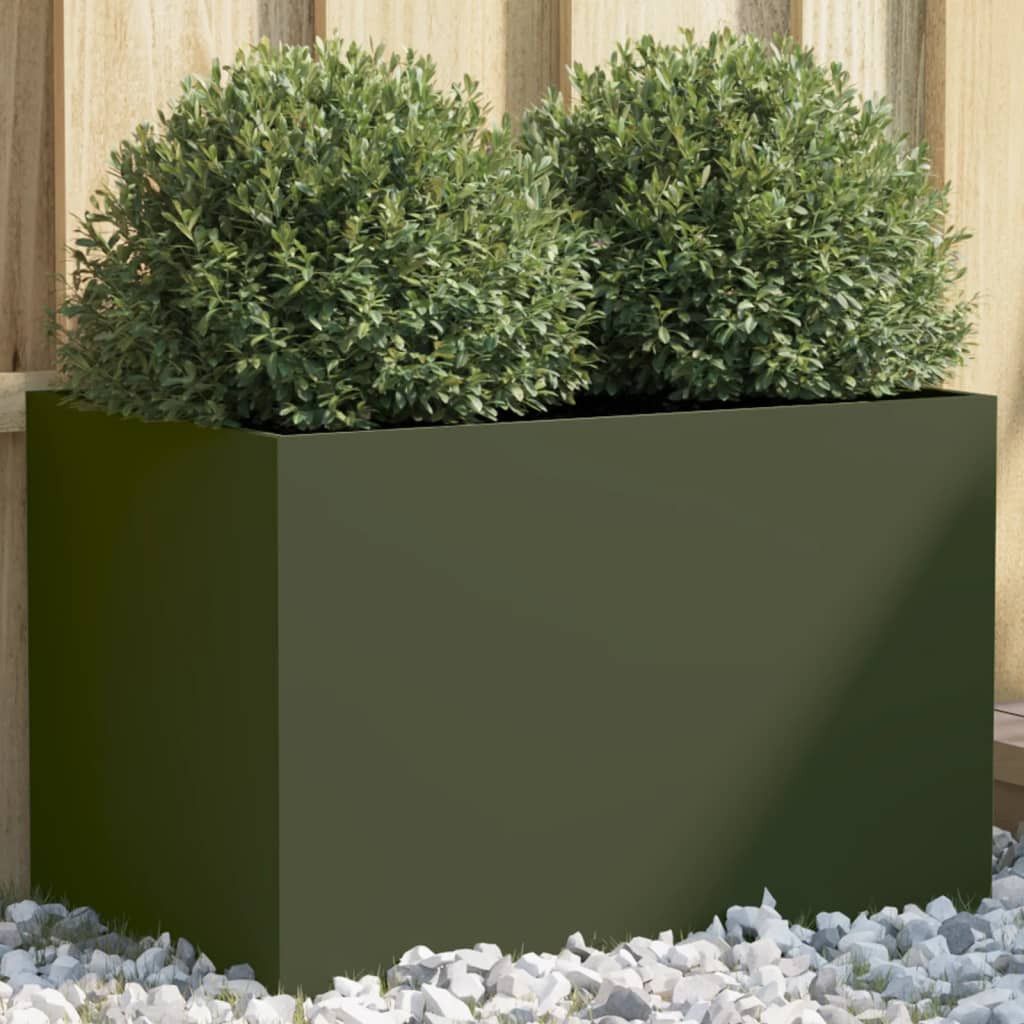vidaXL Pflanzkübel Olivgrün 62x40x39 cm Stahl