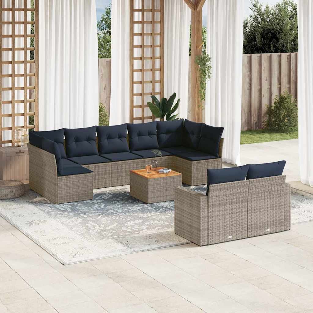 vidaXL 10-tlg. Garten-Sofagarnitur mit Kissen Grau Poly Rattan