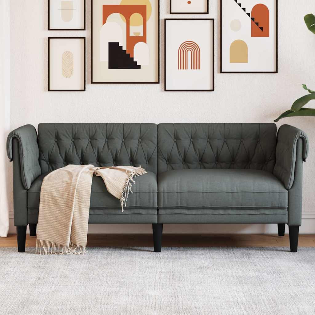 vidaXL Chesterfield-Sofa 2-Sitzer Dunkelgrau Stoff