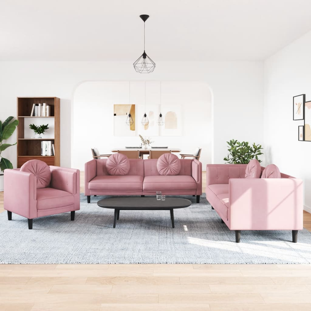 vidaXL 3-tlg. Sofagarnitur mit Kissen Rosa Samt