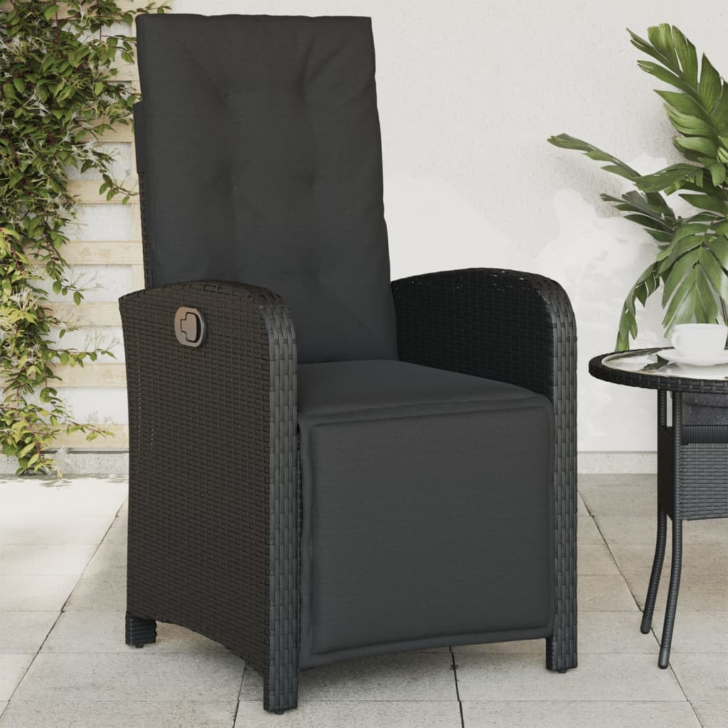 vidaXL Gartensessel mit Fußteil Verstellbar Schwarz Poly Rattan