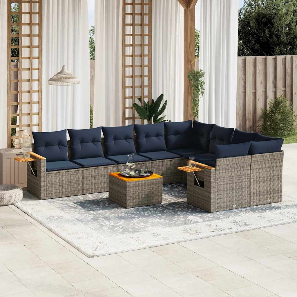 vidaXL 10-tlg. Garten-Sofagarnitur mit Kissen Grau Poly Rattan
