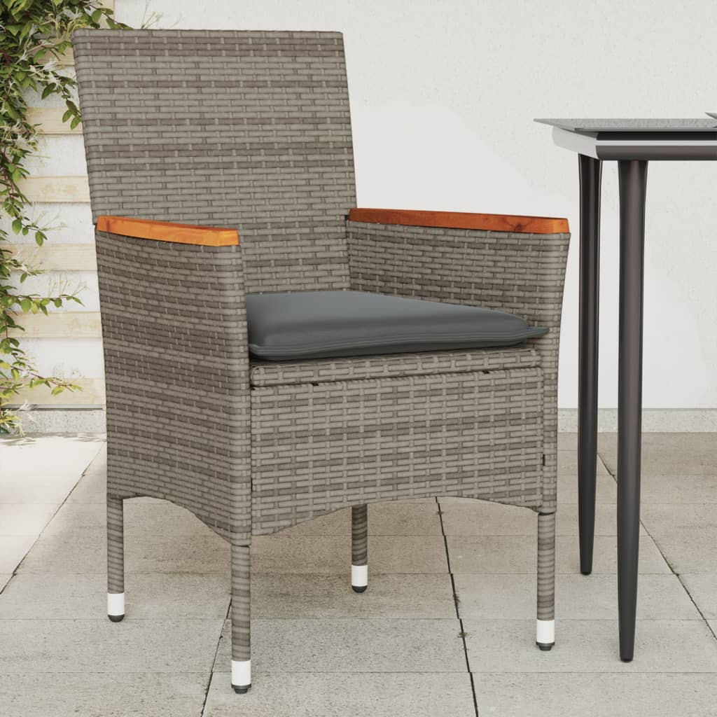 vidaXL Gartenstühle mit Kissen 2 Stk. Grau Poly Rattan